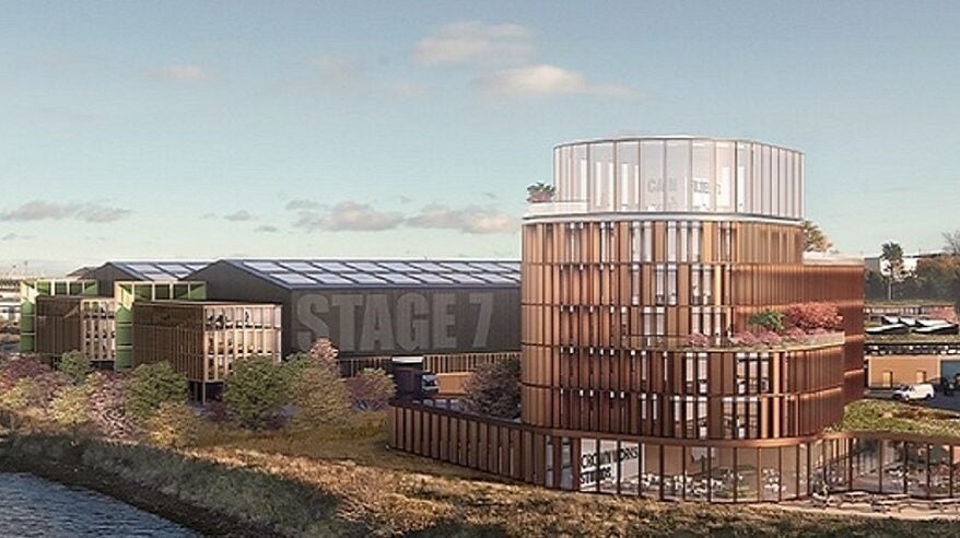 Artists impression of the yet to be built Crown Works Studios on the River Wear in Sunderland