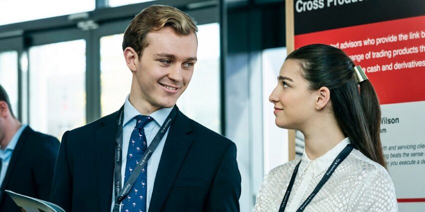 Actors Harry Lawtey and Marisa Abela in BBC drama Industry