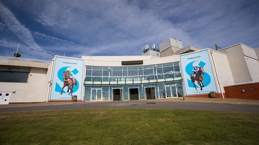 Exterior shot of the entrance to Sandown Park racecourse