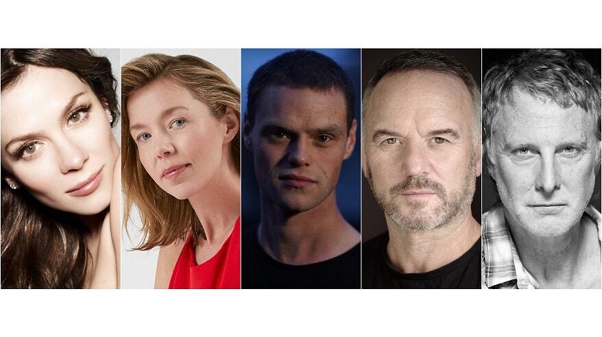 Headshots lined up of actors Anna Friel, Anna Maxwell Martin, Bobby Schofield, Mark Womack and David Threlfall