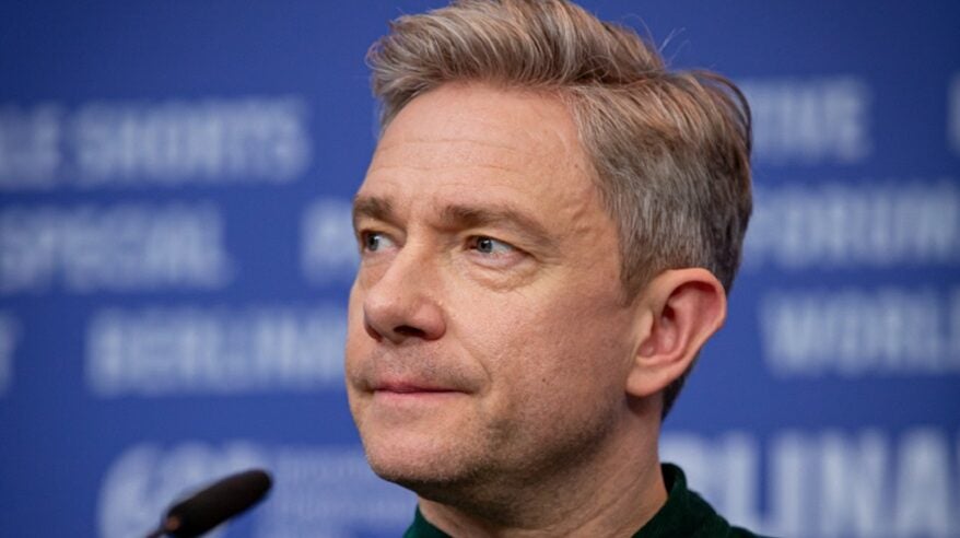 Close up of Martin Freeman against a blue background