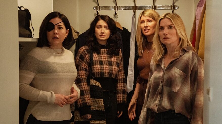 Main cast of Bad Sisters, four women standing in a locker room