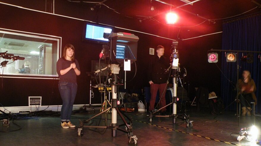 Crew and equipment in a TV studio