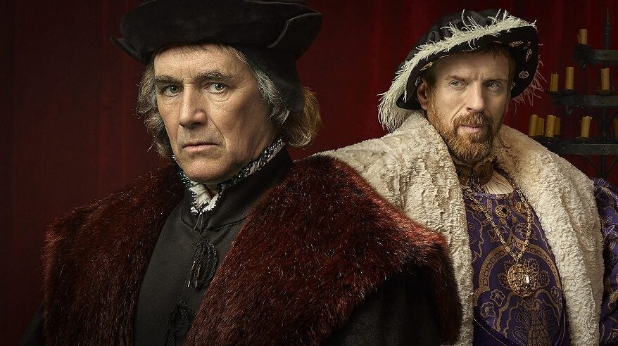 Mark Rylance and Damian Lewis in costume of Wolf Hall: The Mirror and the Light