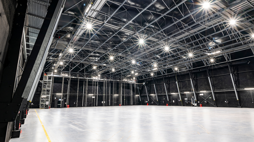 Black and white shot of studio interior at Farnborough International Studios