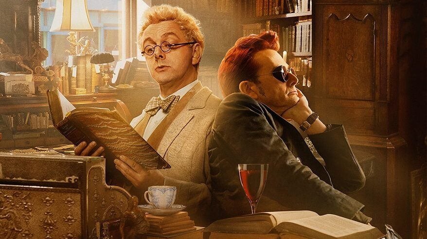 Fantasy drama Good Omens with Michael Sheen and David Tennant in character