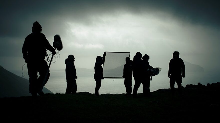 Silhouette of crew filming Faroese drama TROM