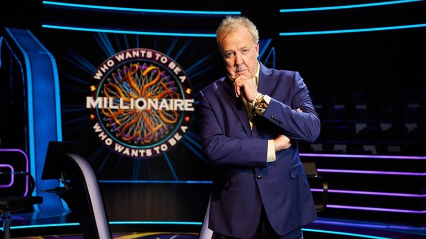 Presenter Jeremy Clarkson on the set of quiz show Who Wants to be a Millionaire
