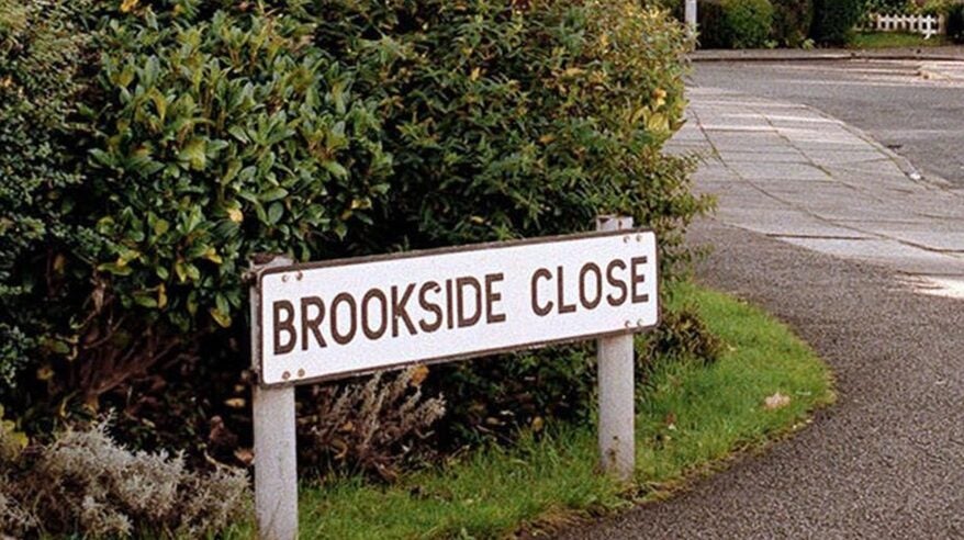 Street sign reading Brookside Close, from C4 soap Brookside