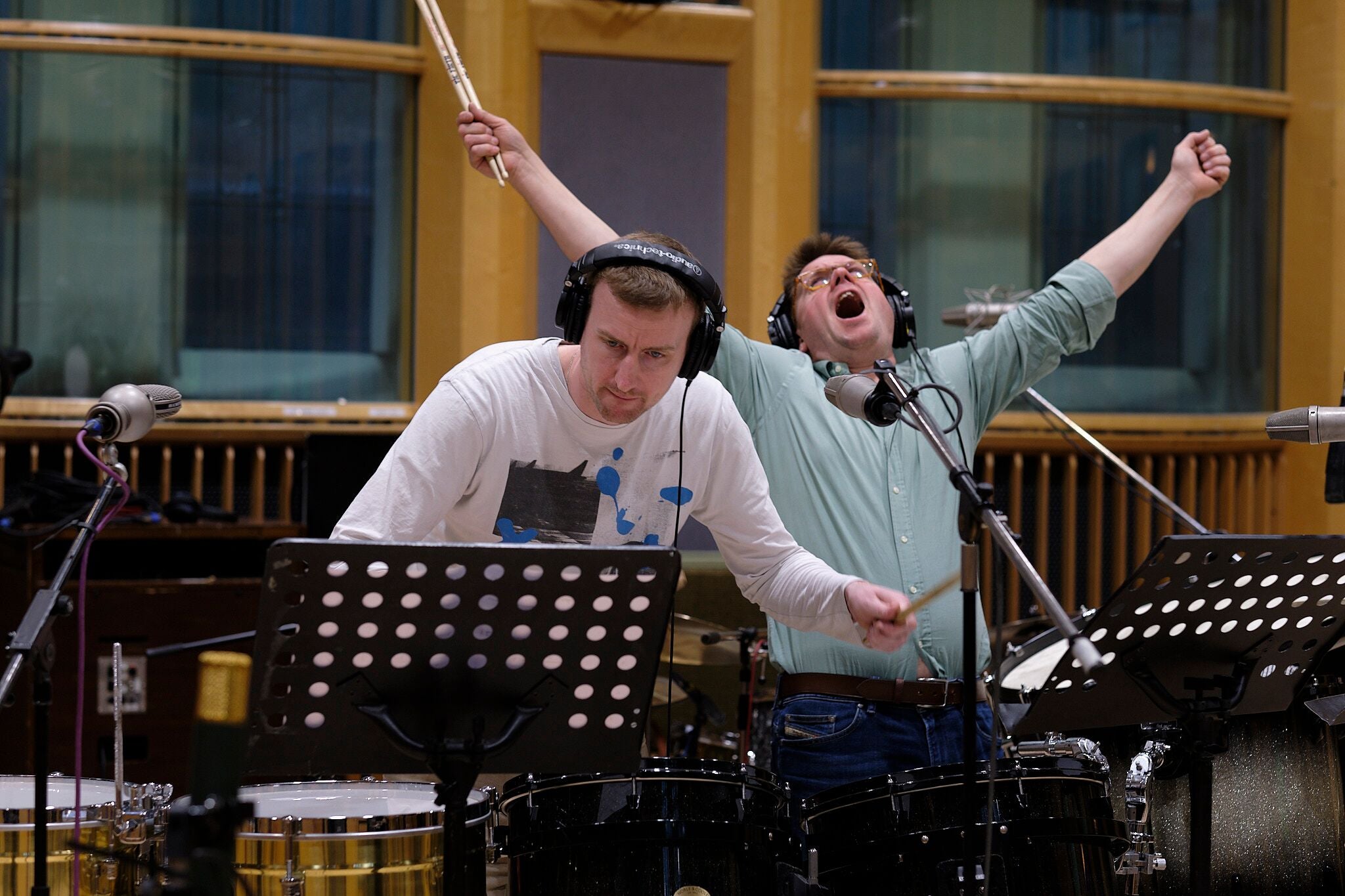 Jez Wiles and Matt Skelton recording film music for Four Kids and IT at Air Studios, composers for film and TV music